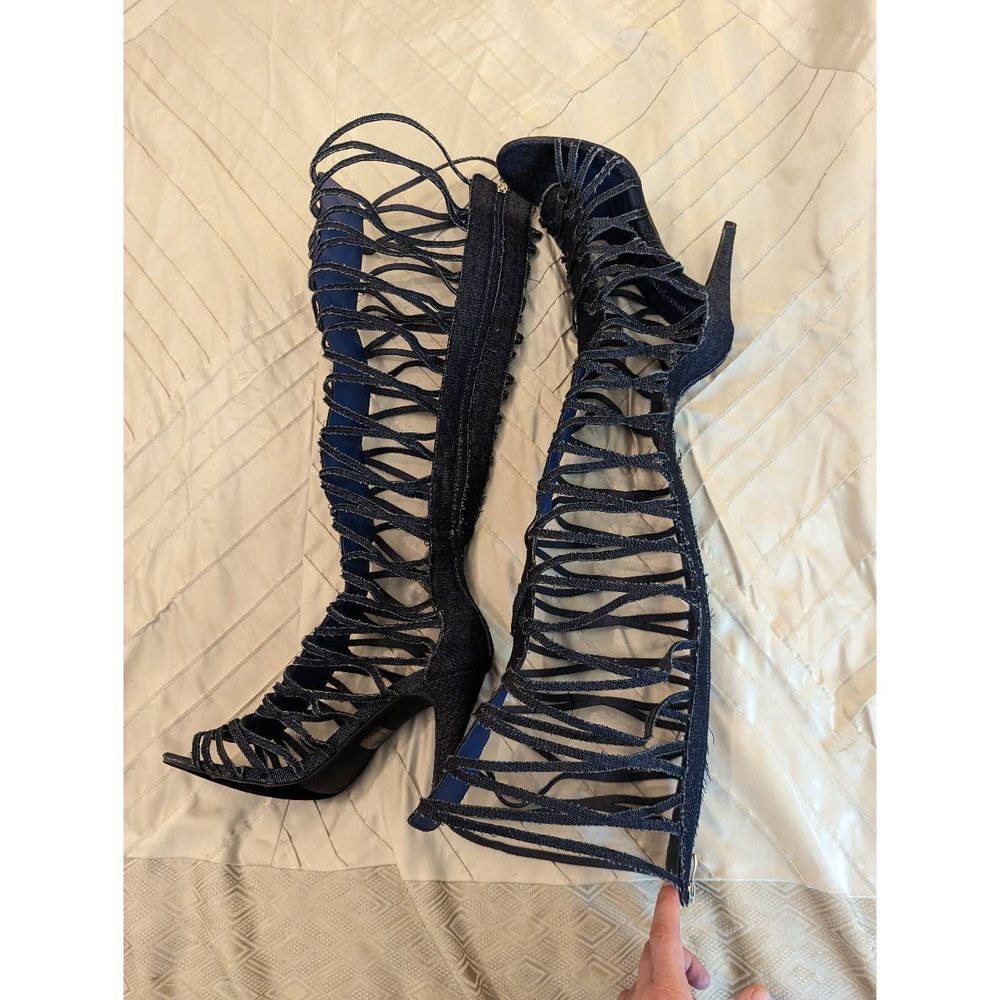 Ashley Stewart sz 11w cooks den stilleto  sandal knee high boot back zip nwob